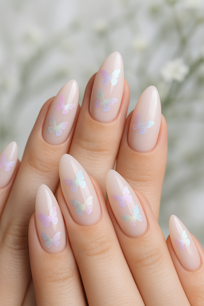 Almond Nails with Butterfly Decals