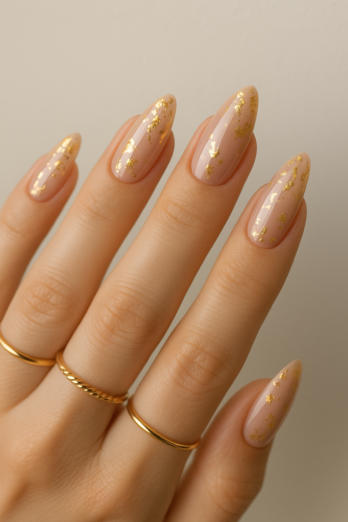 Almond Nails with Gold Foil