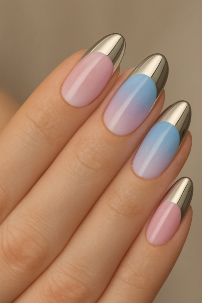 Chrome Dipped Tips with Cotton Candy Gradient