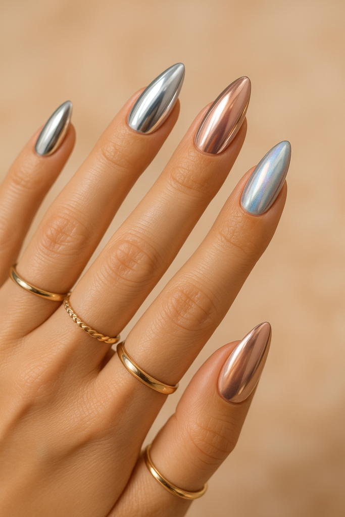 Chrome Mirror Almond Nails