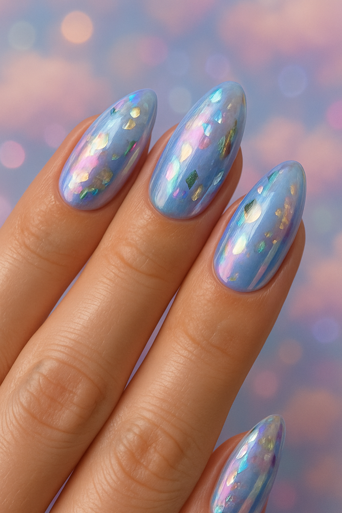 Cotton Candy Chrome with Foil Pieces nails