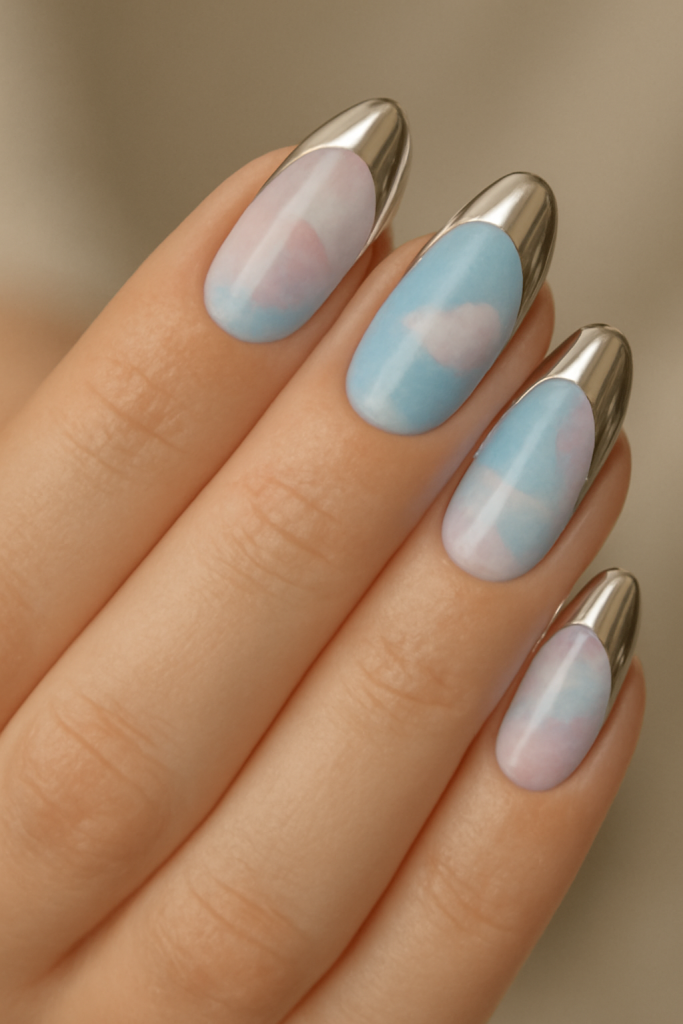 Cotton Candy Clouds with Chrome Detail Nails