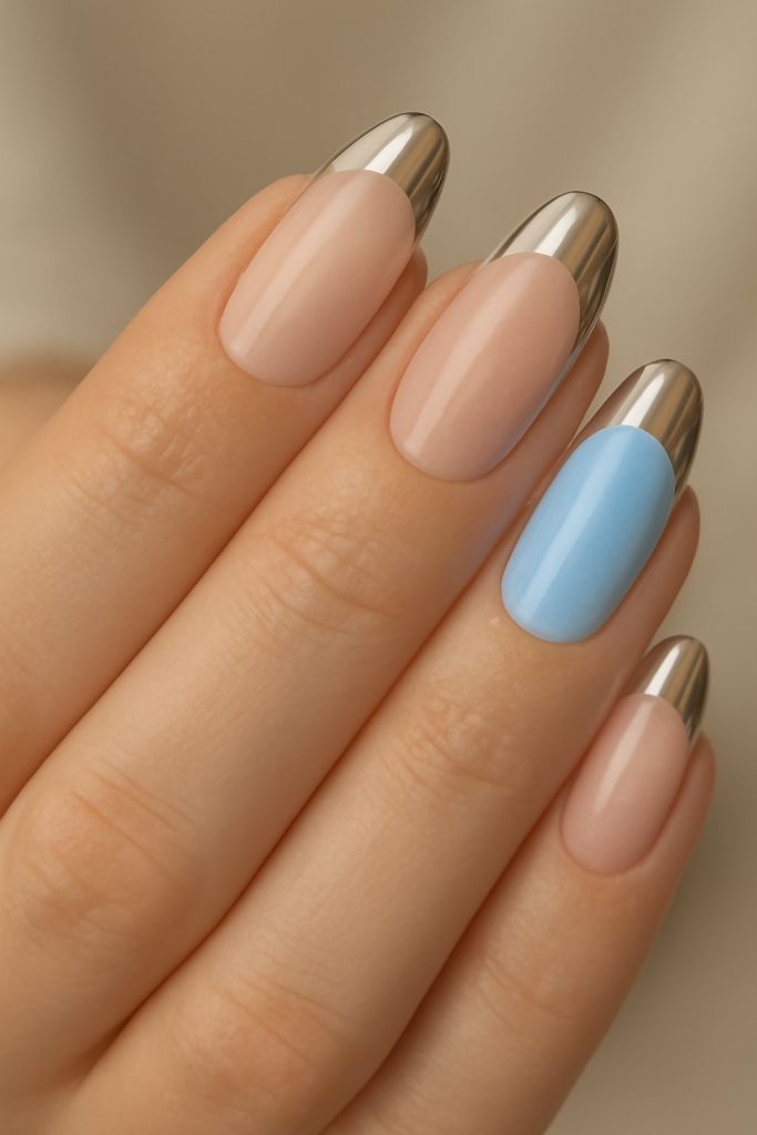 Cotton Candy French Tips with Chrome