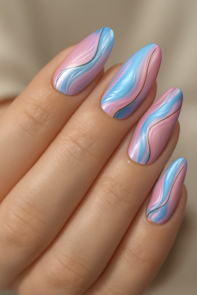 Cotton Candy Swirls with Chrome Accents Nails