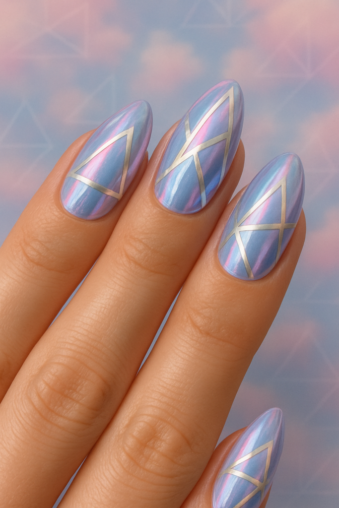 Geometric Cotton Candy Chrome Nails