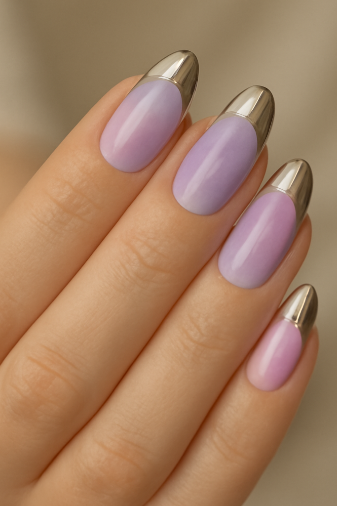 Gradient Purple and Pink Cotton Candy Chrome Nails
