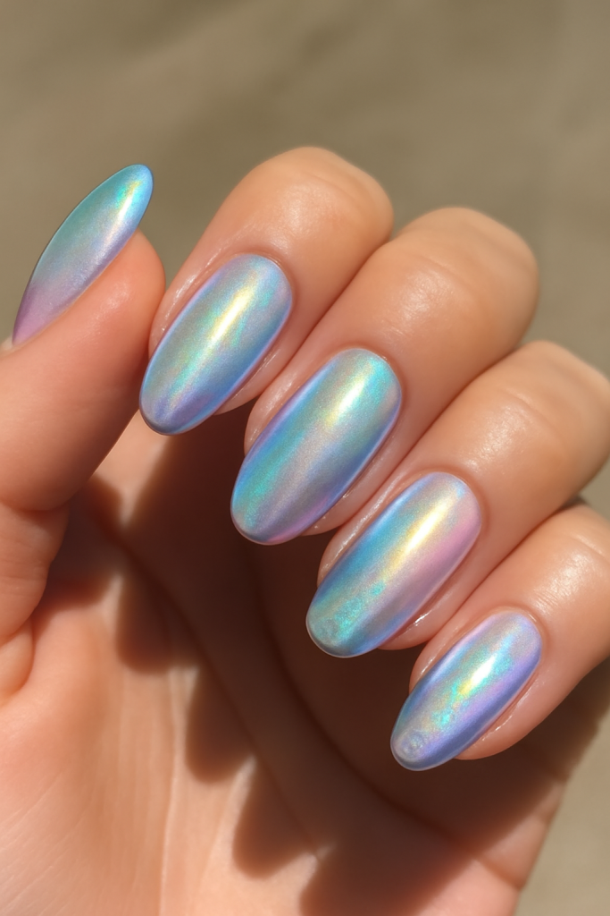 Holo Chrome and Pastel Cotton Candy Nails