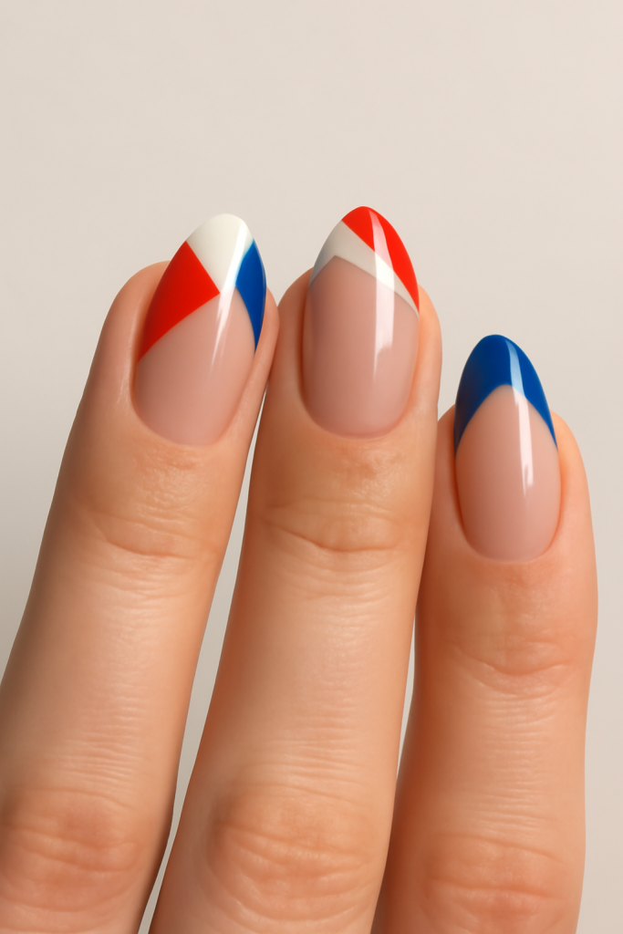 Minimalist Red, White & Blue Tips Nails Design