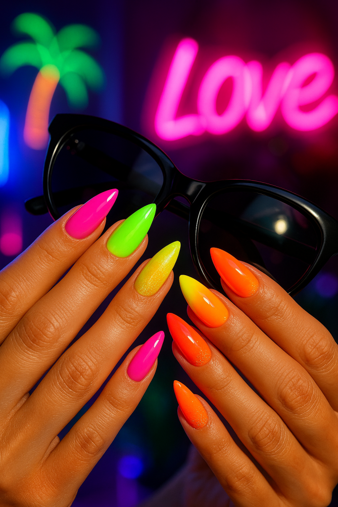 Neon Pop Almond Nails