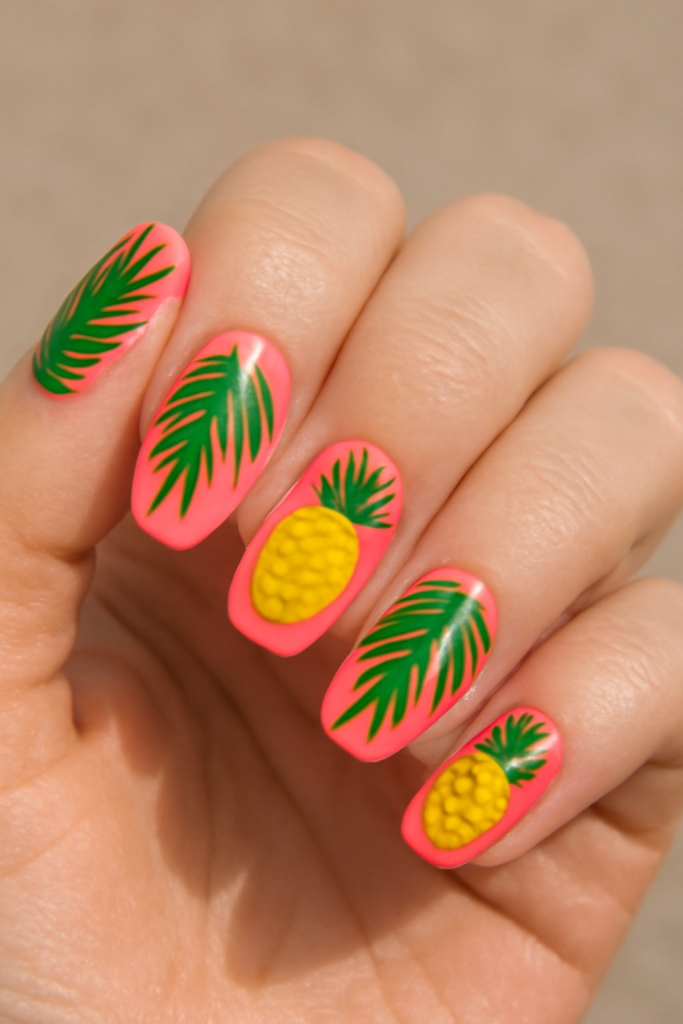 Palm Leaves and Pineapples nails