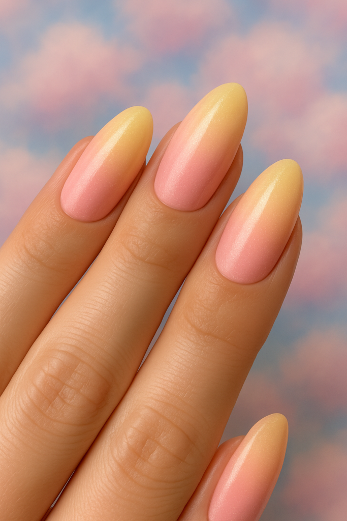 Pastel Pink and Yellow Cotton Candy Nails