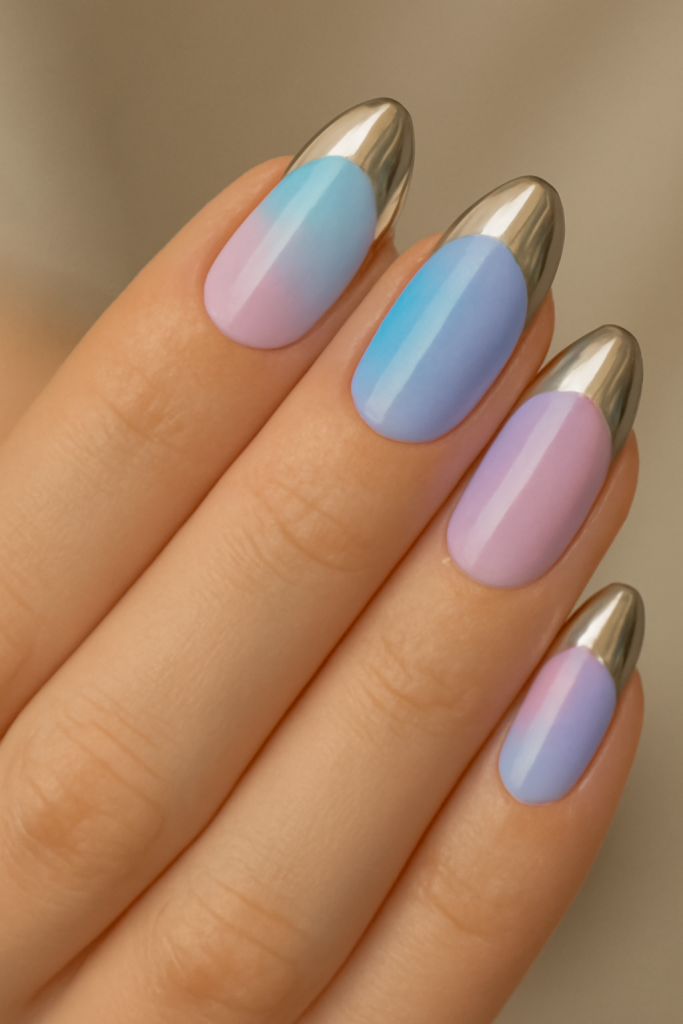 Pink, Blue, and Lavender Cotton Candy Chrome Nails