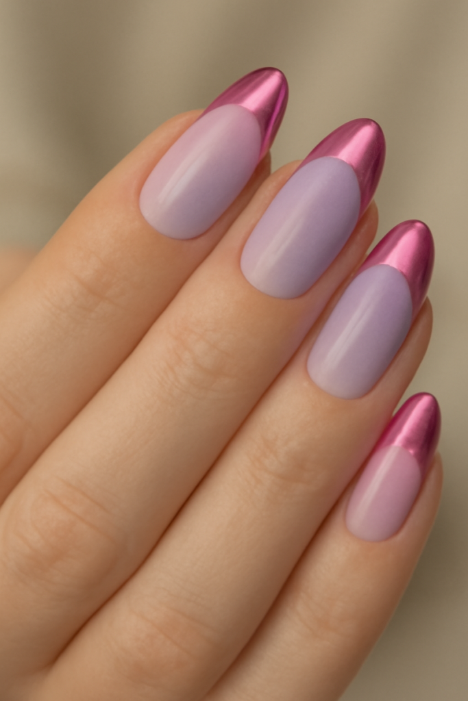 Pink Chrome Tips with Pastel Gradient Nails