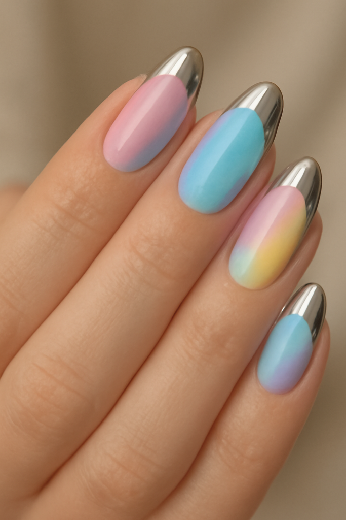 Rainbow Cotton Candy Chrome Nails