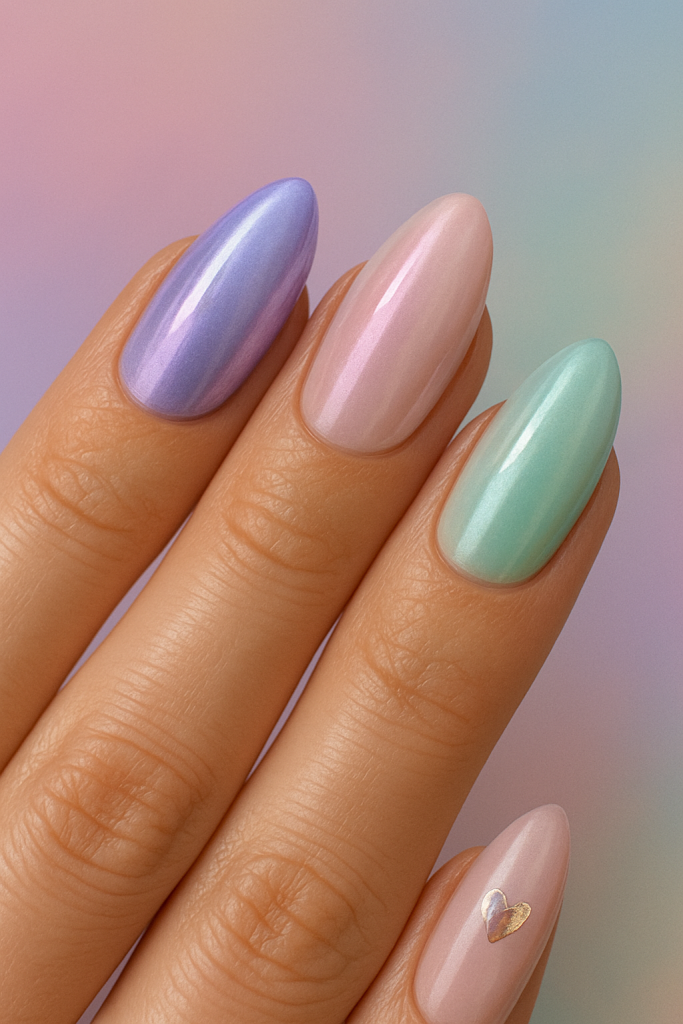 Simple Pastel Chrome Nails with Accent Nail