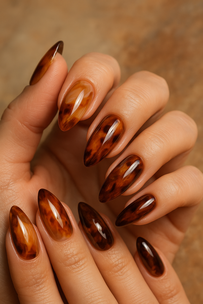 Tortoiseshell Almond Nails