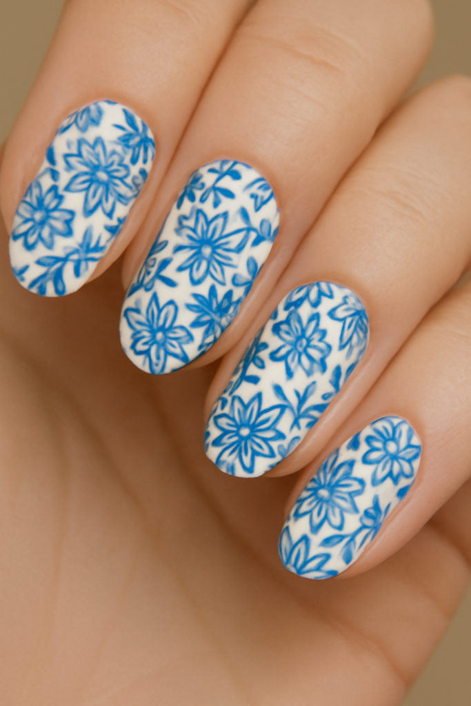 Blue and White Floral Stamping Design