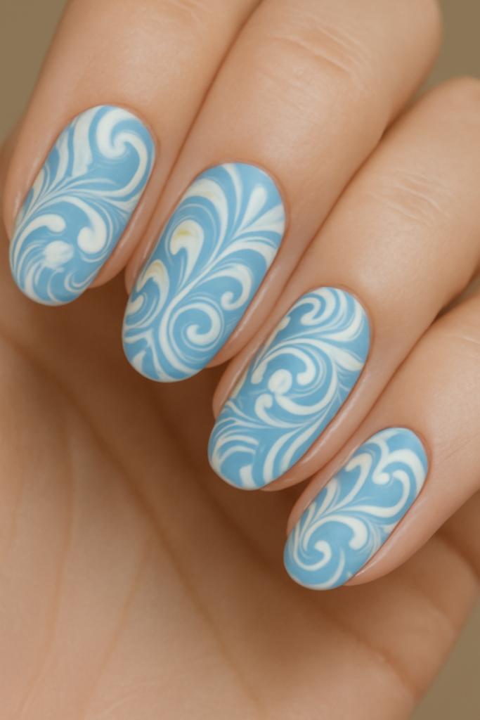 Blue and White Floral Swirl Design