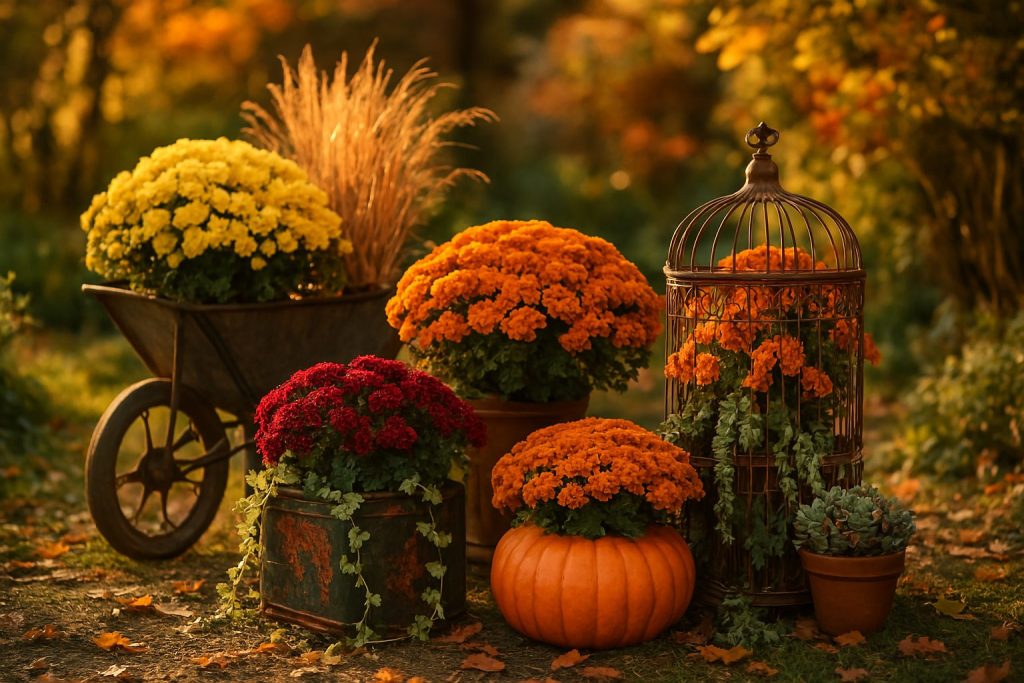 Bold Mums in Unusual Containers