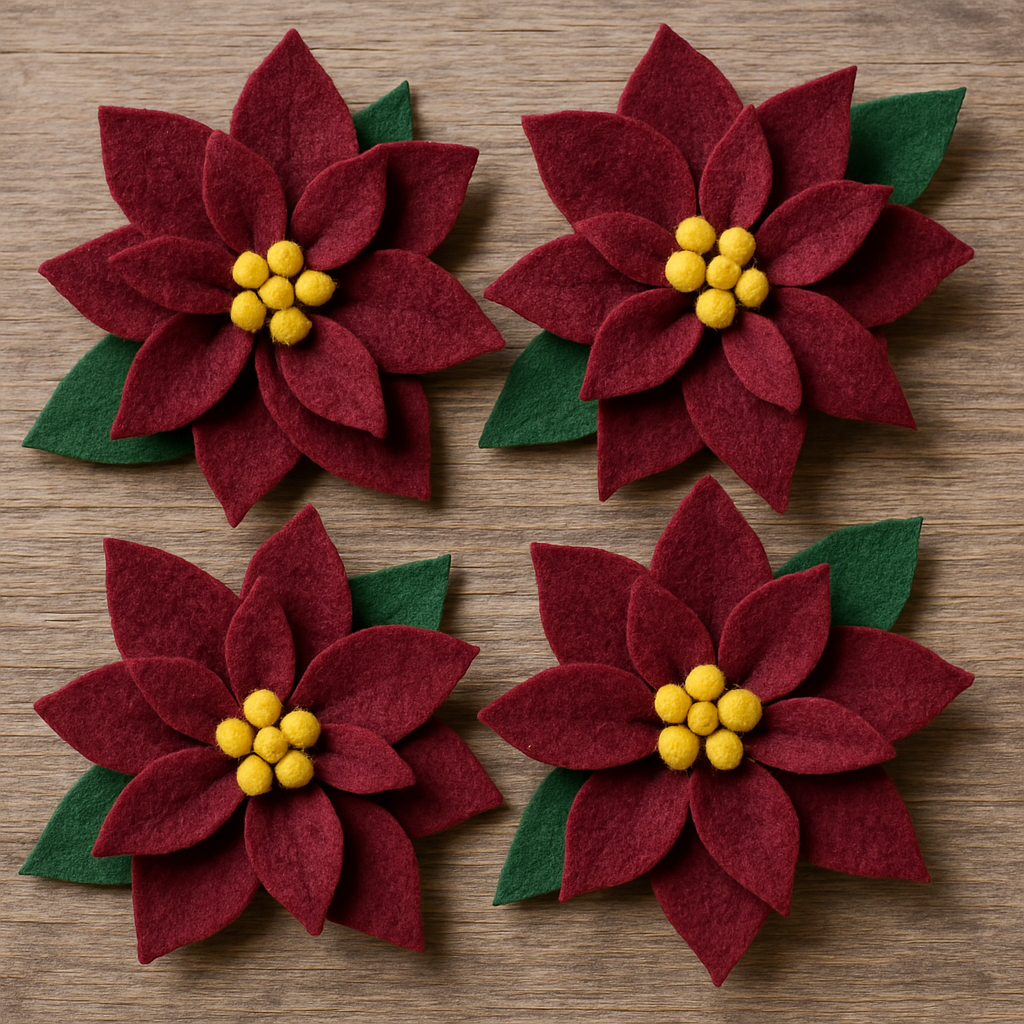 Burgundy Felt Poinsettia Flowers