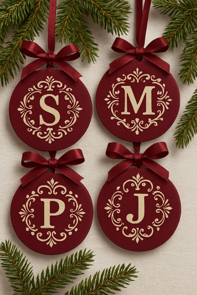 Burgundy Monogram Ornaments