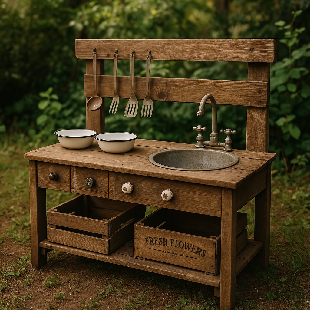 Classic Wooden Mud Kitchen with Recycled Materials