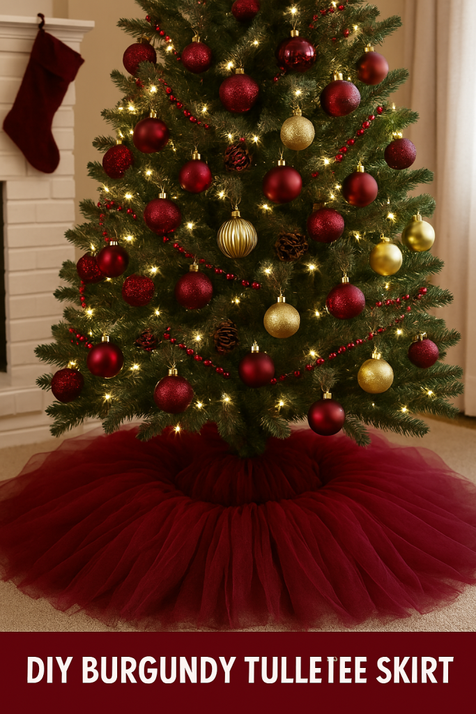 DIY Burgundy Tulle Tree Skirt