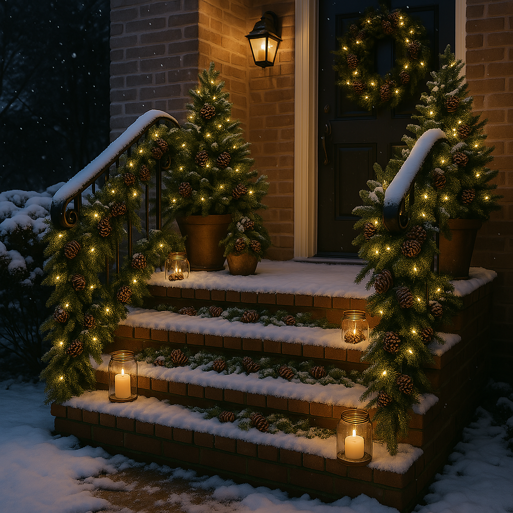 Evergreen Garlands & Pinecones