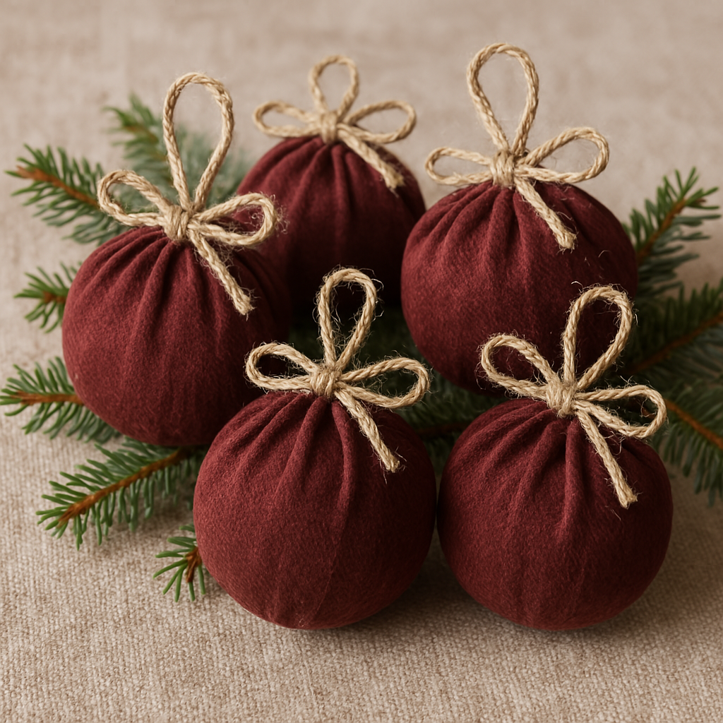Fabric-Covered Burgundy Ornaments