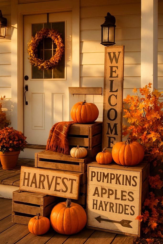 Farmhouse Porch with Crates & Wood Signs