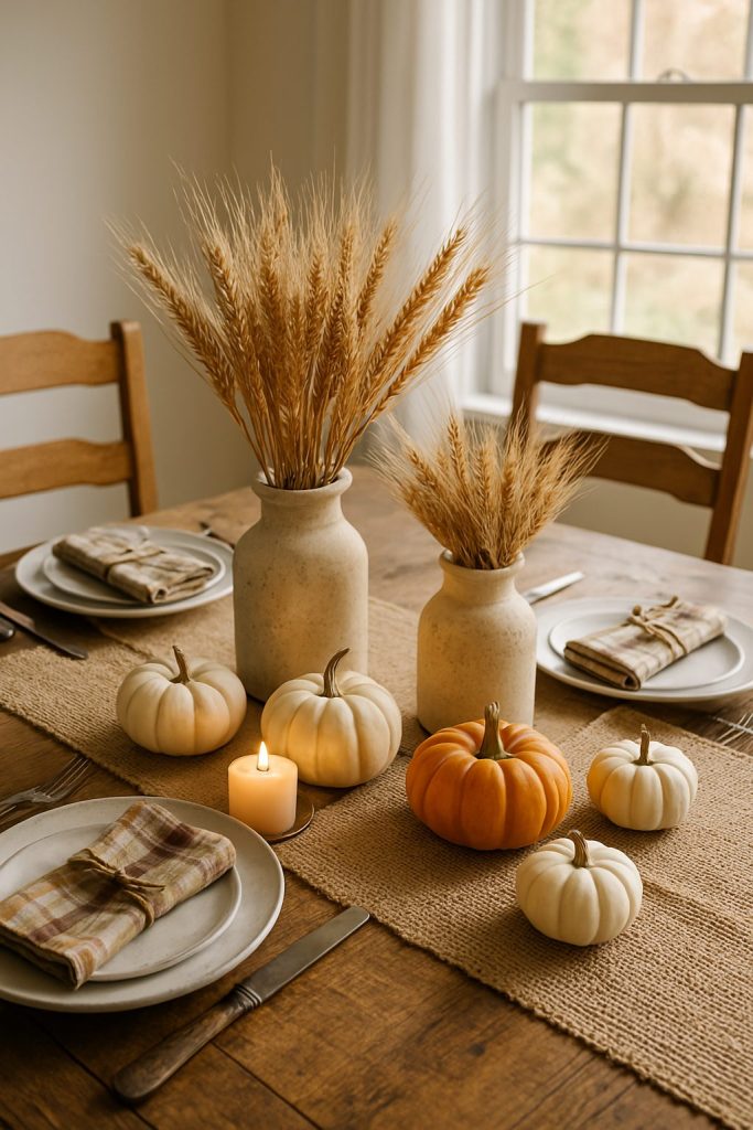 Farmhouse Table Decor with Harvest Elements