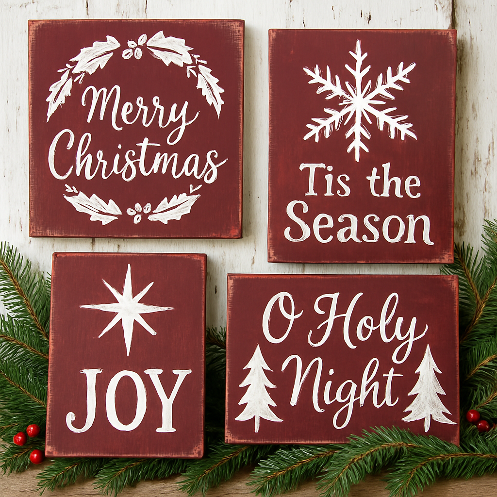  Hand-Painted Burgundy Christmas Signs