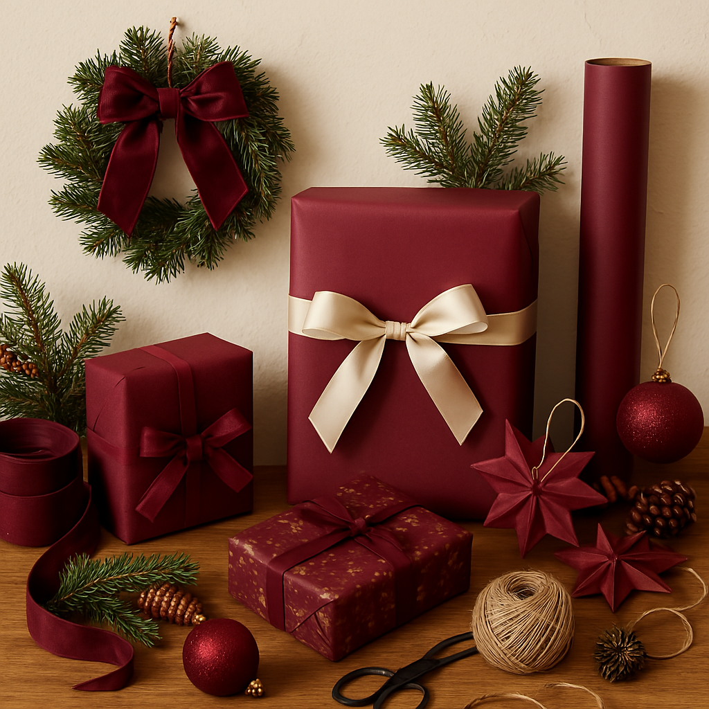 Fabric-Covered Burgundy Ornaments