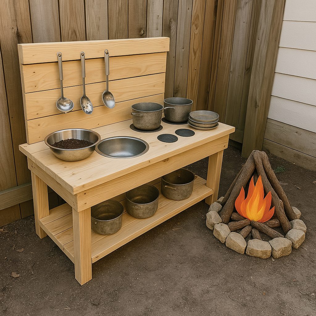 Mud Kitchen With Faux Campfire Corner