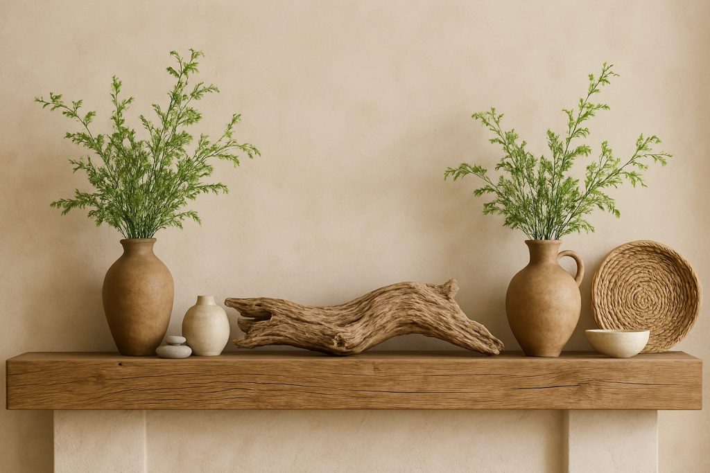 Nature-Inspired Mantel with Earthy Accents