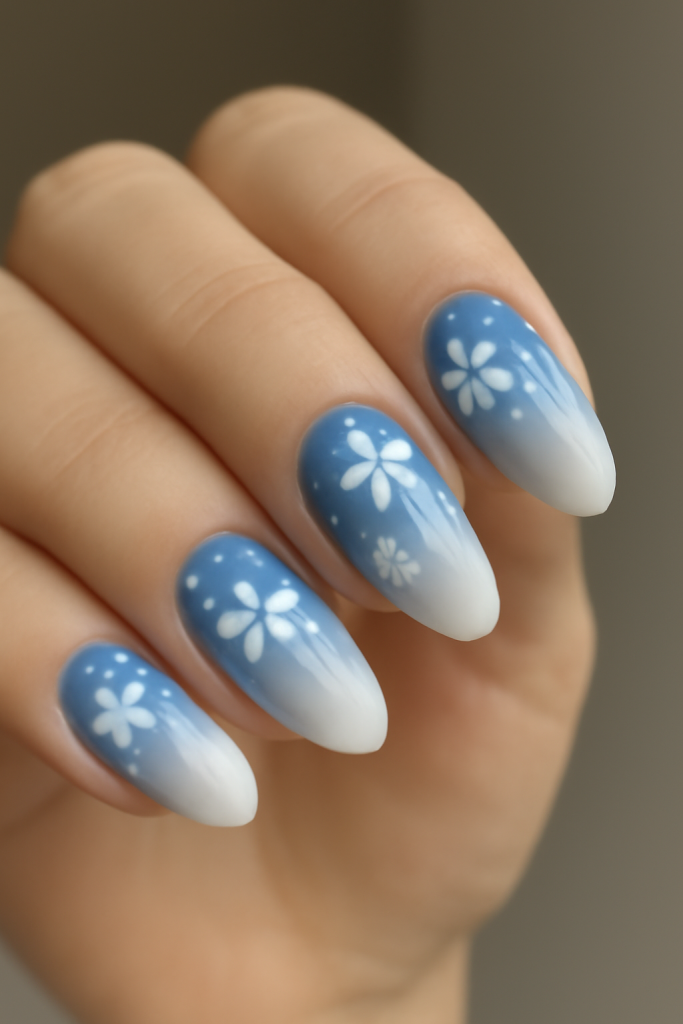 Ombre Blue and White with Floral Detailing