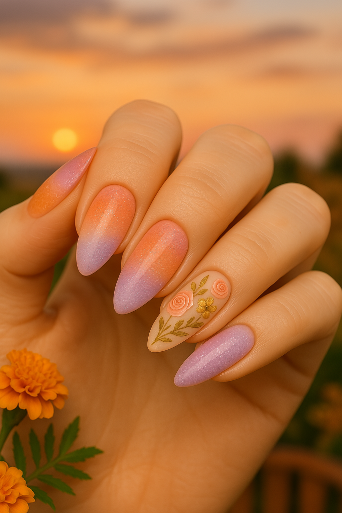 Sunset Gradient Nails for Warm August Evenings