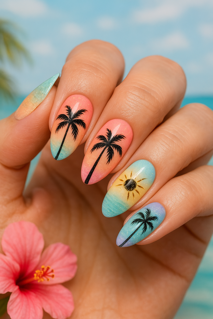 Tropical Vibes with Palm Tree Nail Art