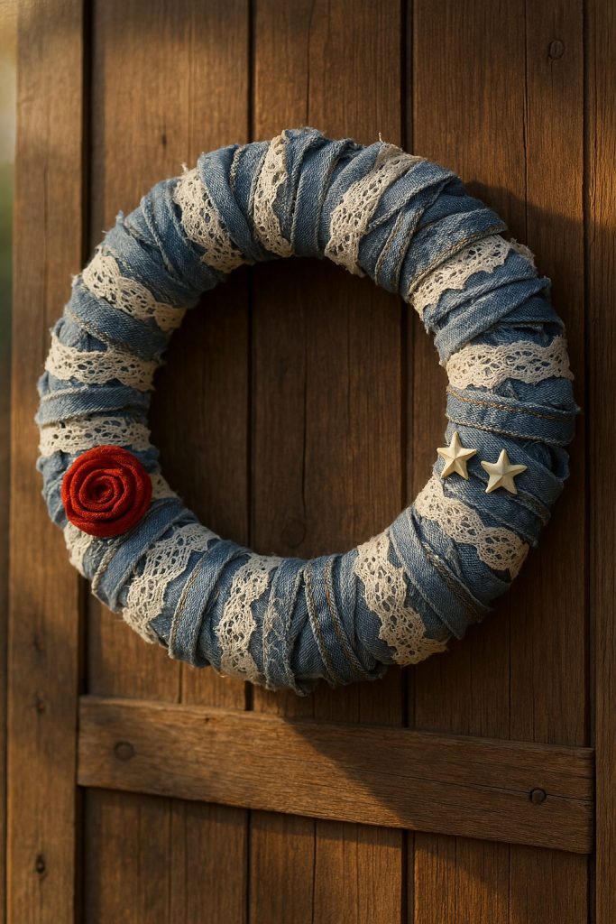 Upcycled Denim and Lace Wreath