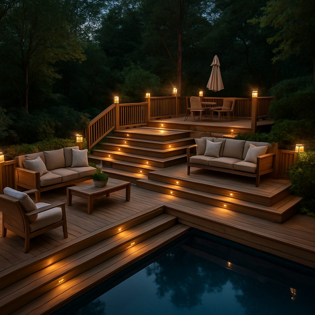 Classic Wooden Deck with Multi-Level Seating