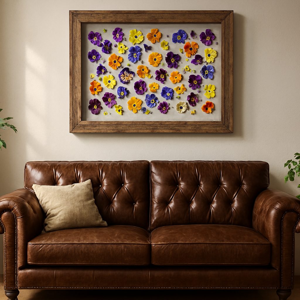 Edible Flower Frame Above the Sofa