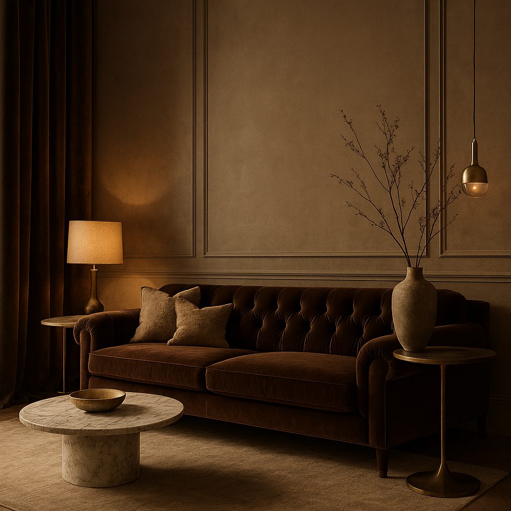luxe choclate brown couch living room ideas