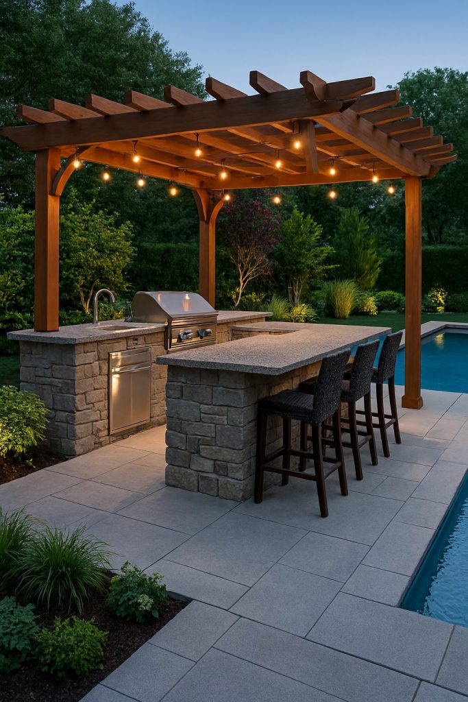 Pergola-Covered Outdoor Kitchen