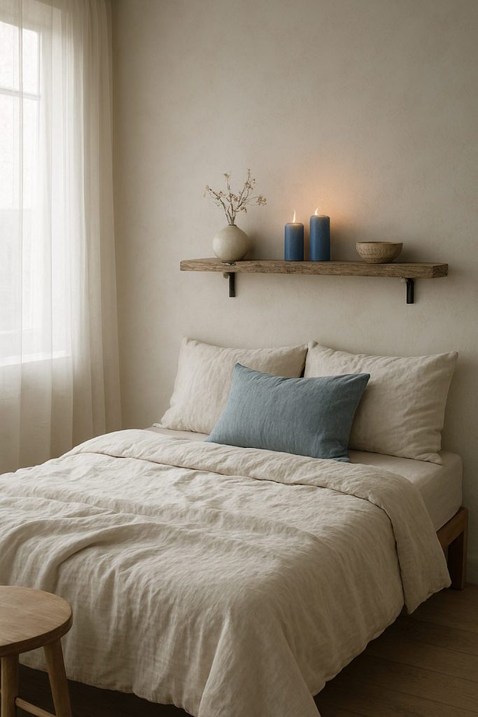 Serene Sanctuary with Blue Candles and Linen